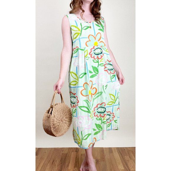Jams World Vintage Midi Dress Floral Shift Relaxed Fit Boho Casual Novelty Print - Picture 3 of 7